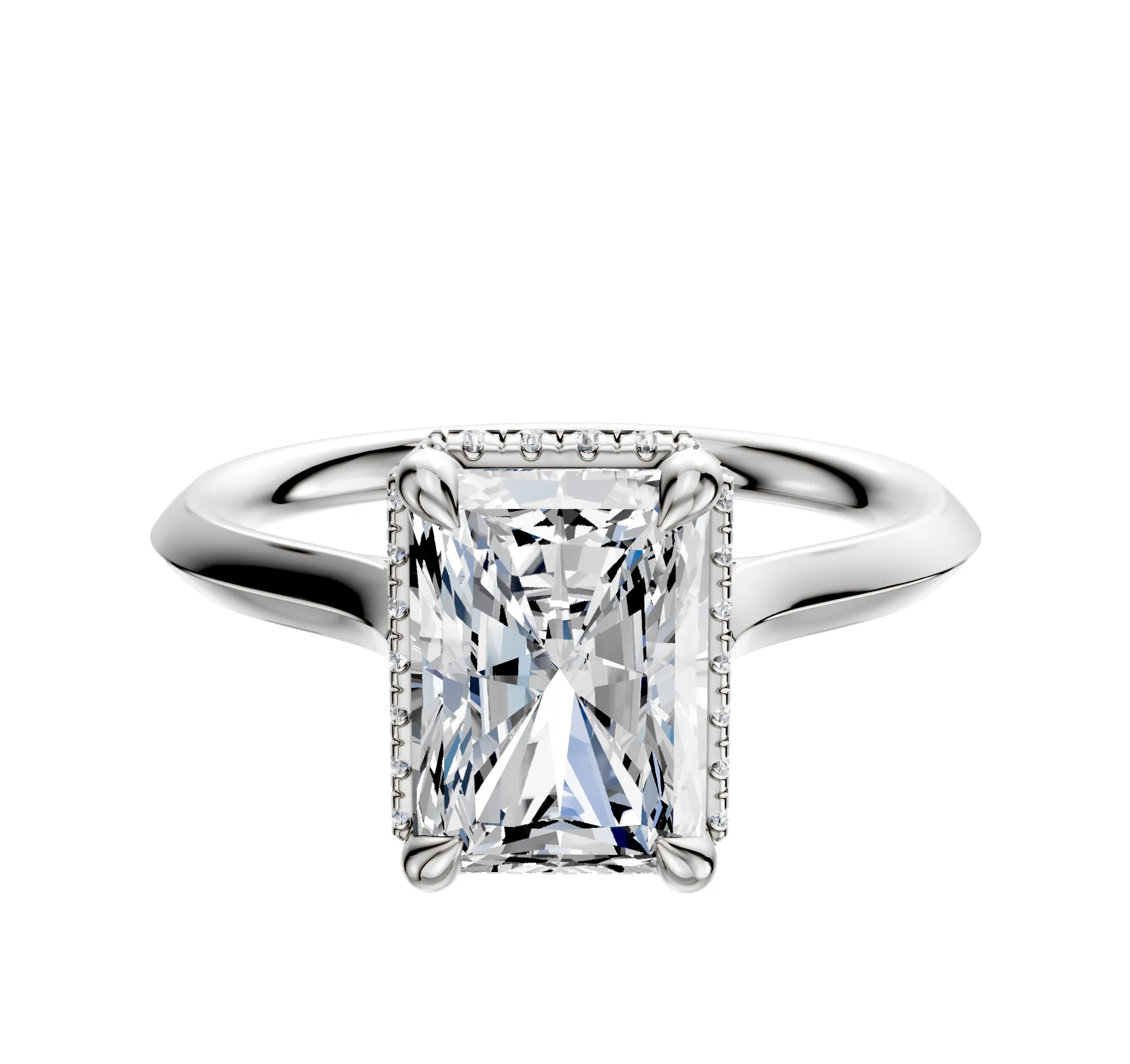 Platinum 4 Prong Collar Cathedral Knife Edge 2.0mm Engagement Ring sold by Promise By Effy