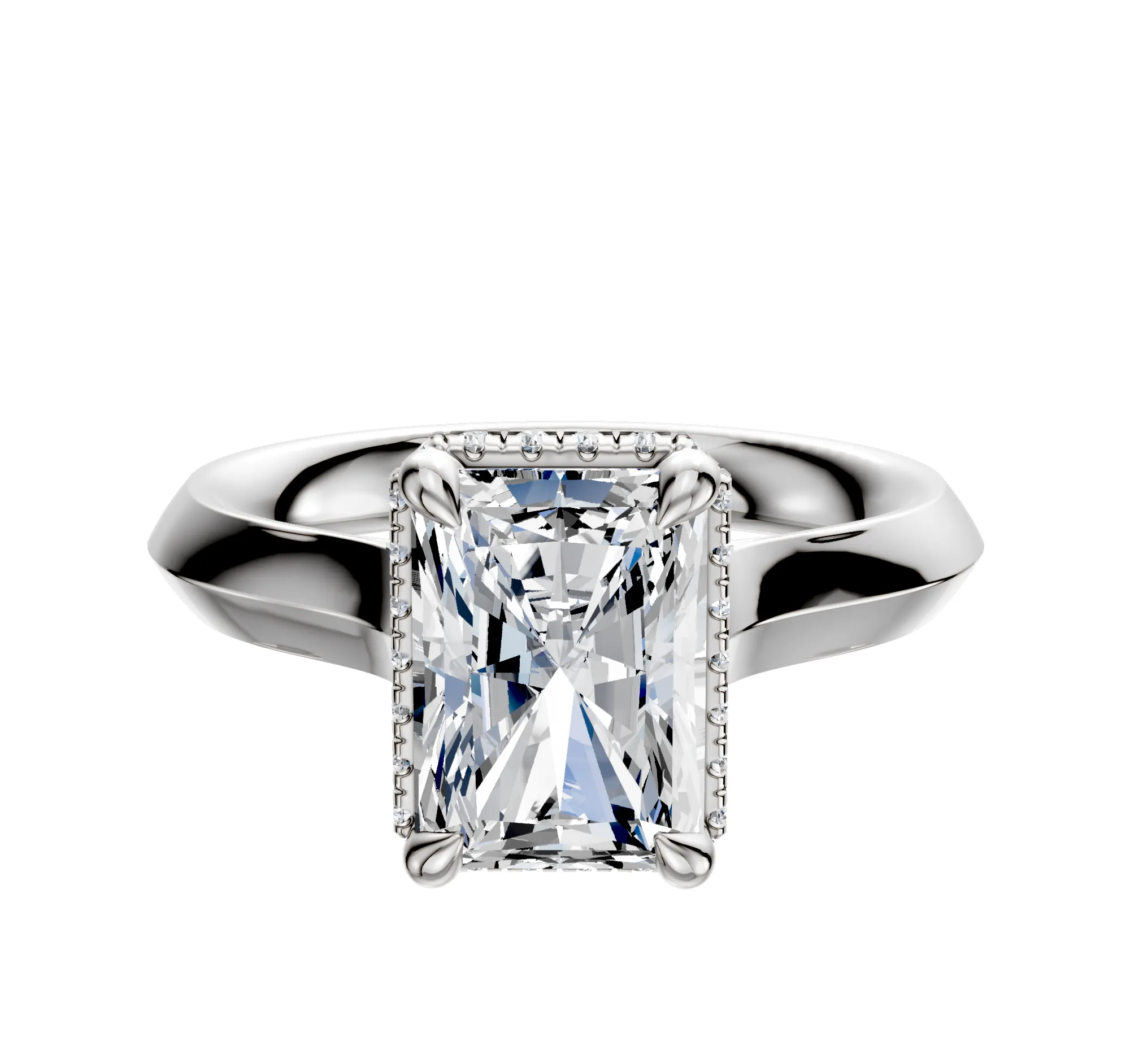 14K White Gold 4 Prong Collar Cathedral Knife Edge 3.0mm Engagement Ring sold by Promise By Effy