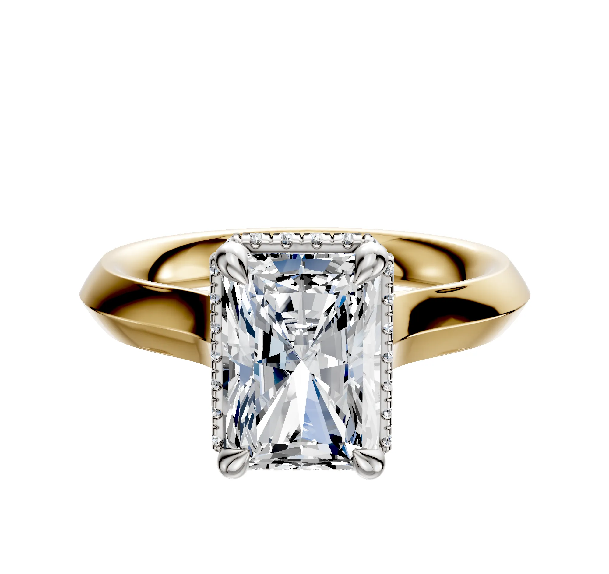 18K Two Tone 4 Prong Collar Cathedral Knife Edge 3.0mm Engagement Ring sold by Promise By Effy