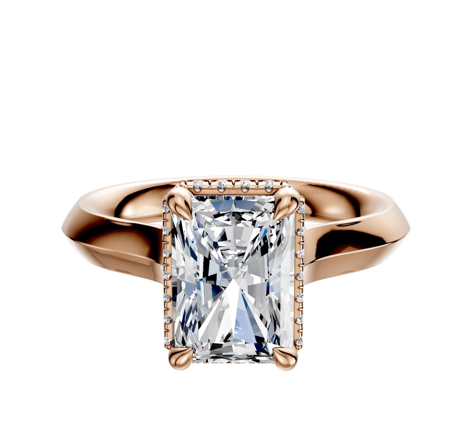 18K Rose Gold 4 Prong Collar Cathedral Knife Edge 3.0mm Engagement Ring sold by Promise By Effy