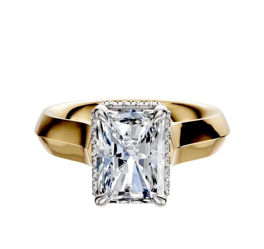 14K Two Tone 4 Prong Collar Cathedral Knife Edge 4.0mm Engagement Ring made by Promise By Effy