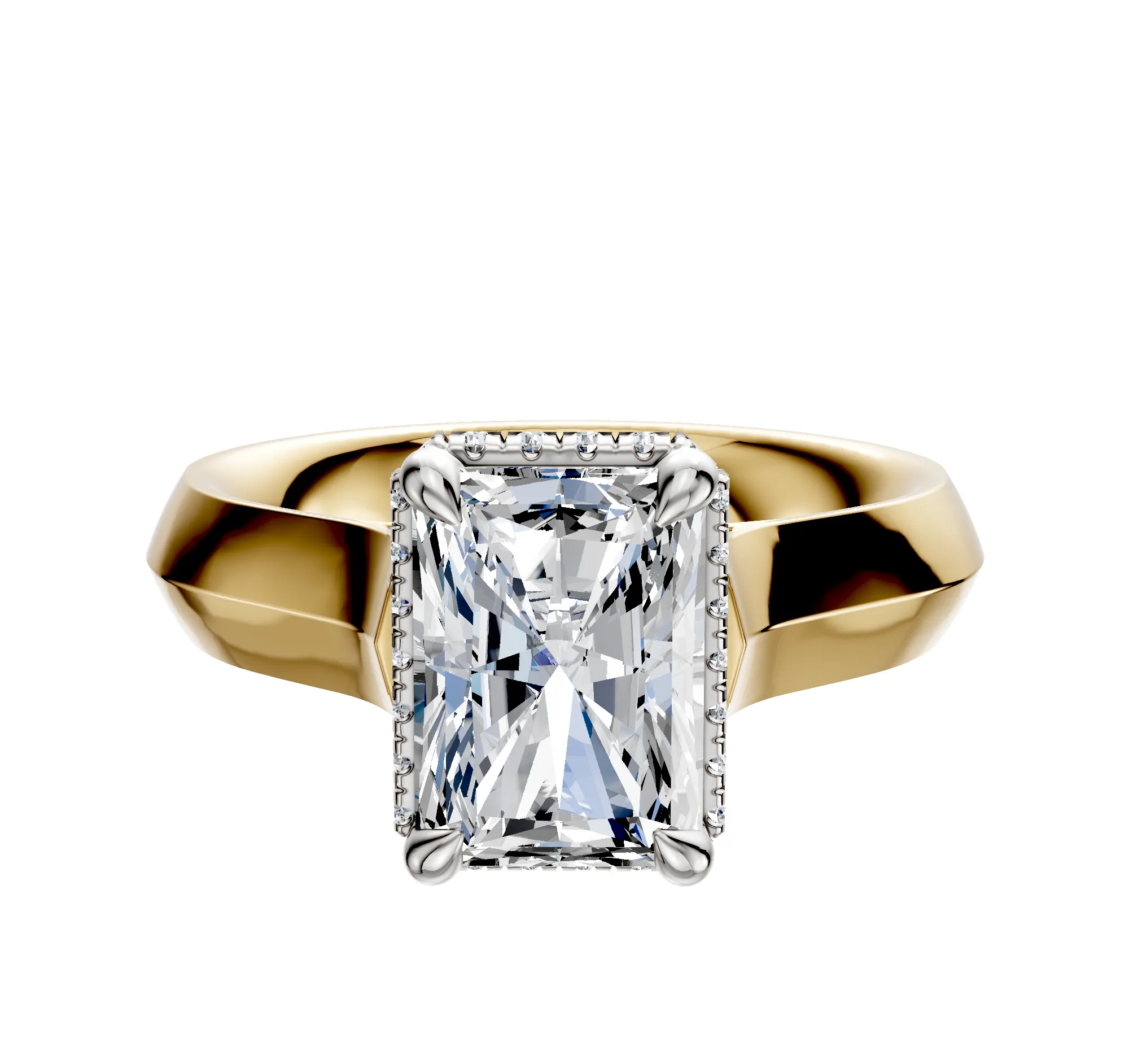 14K Two Tone 4 Prong Collar Cathedral Knife Edge 4.0mm Engagement Ring sold by Promise By Effy