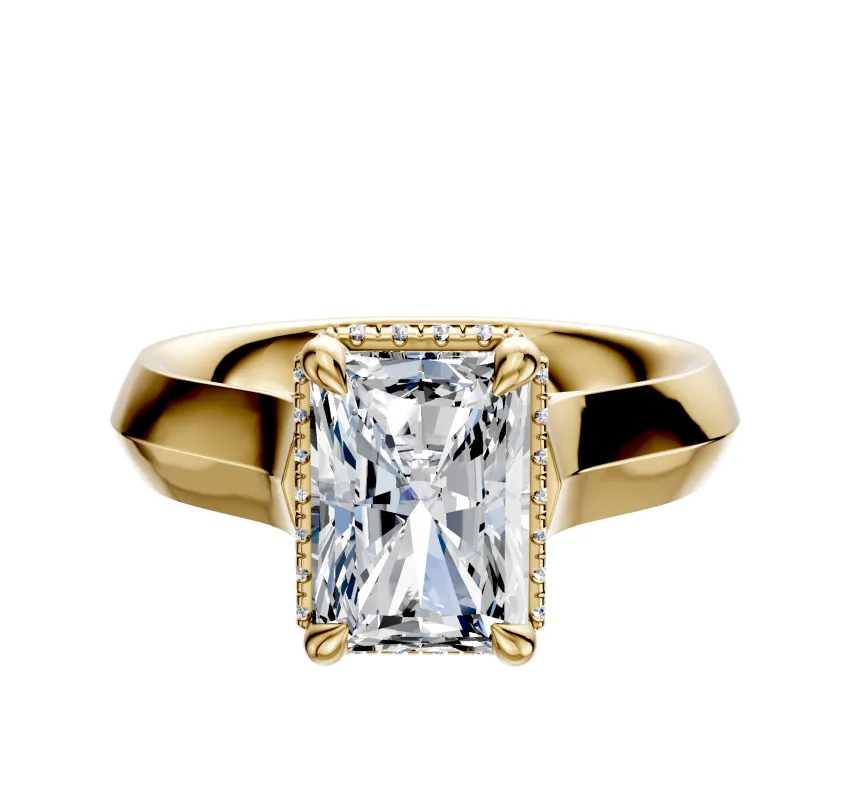 18K Yellow Gold 4 Prong Collar Cathedral Knife Edge 4.0mm Engagement Ring sold by Promise By Effy