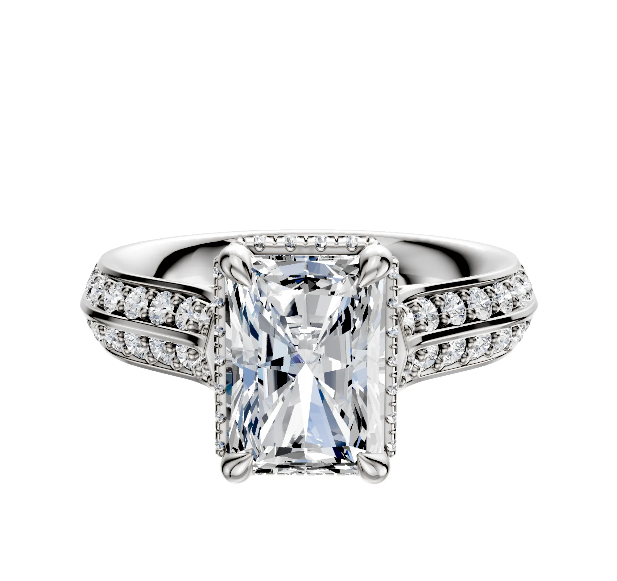 18K White Gold 4 Prong Collar Cathedral Knife Edge 1-Row-Pave 2.5mm Engagement Ring sold by Promise By Effy