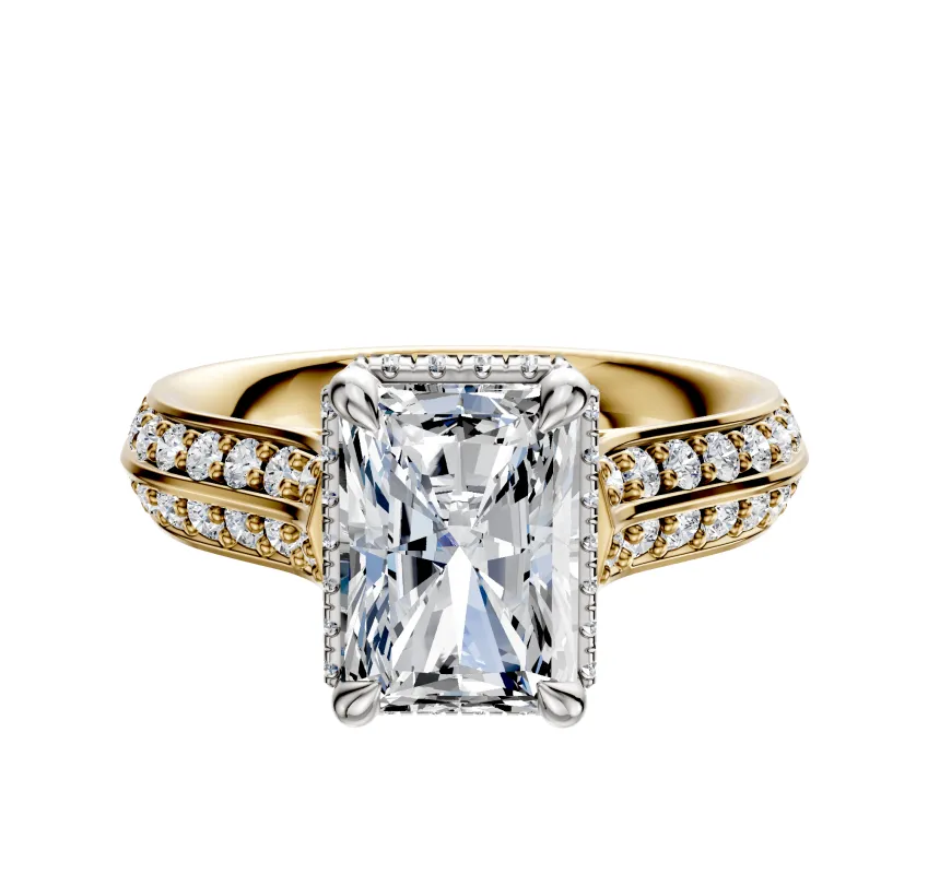 14K Two Tone 4 Prong Collar Cathedral Knife Edge 1-Row-Pave 2.5mm Engagement Ring sold by Promise By Effy