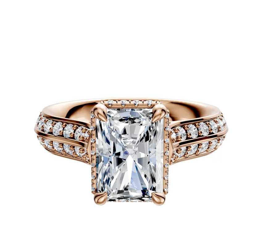 18K Rose Gold 4 Prong Collar Cathedral Knife Edge 1-Row-Pave 2.5mm Engagement Ring sold by Promise By Effy
