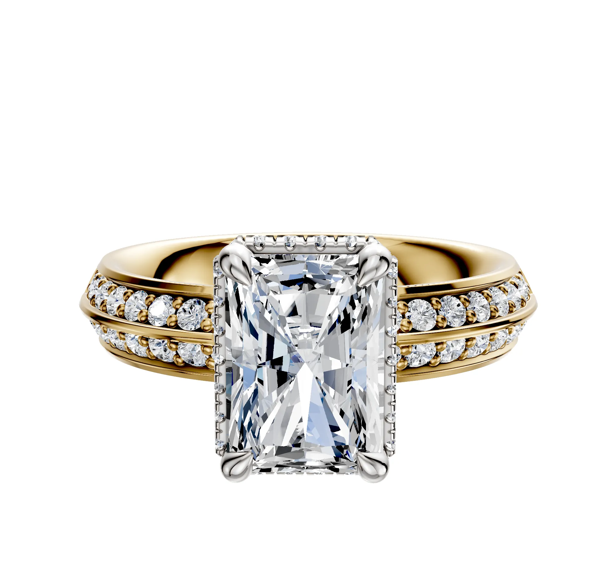 14K Two Tone 4 Prong Collar Classic Knife Edge 1-Row-Pave 2.5mm Engagement Ring sold by Promise By Effy