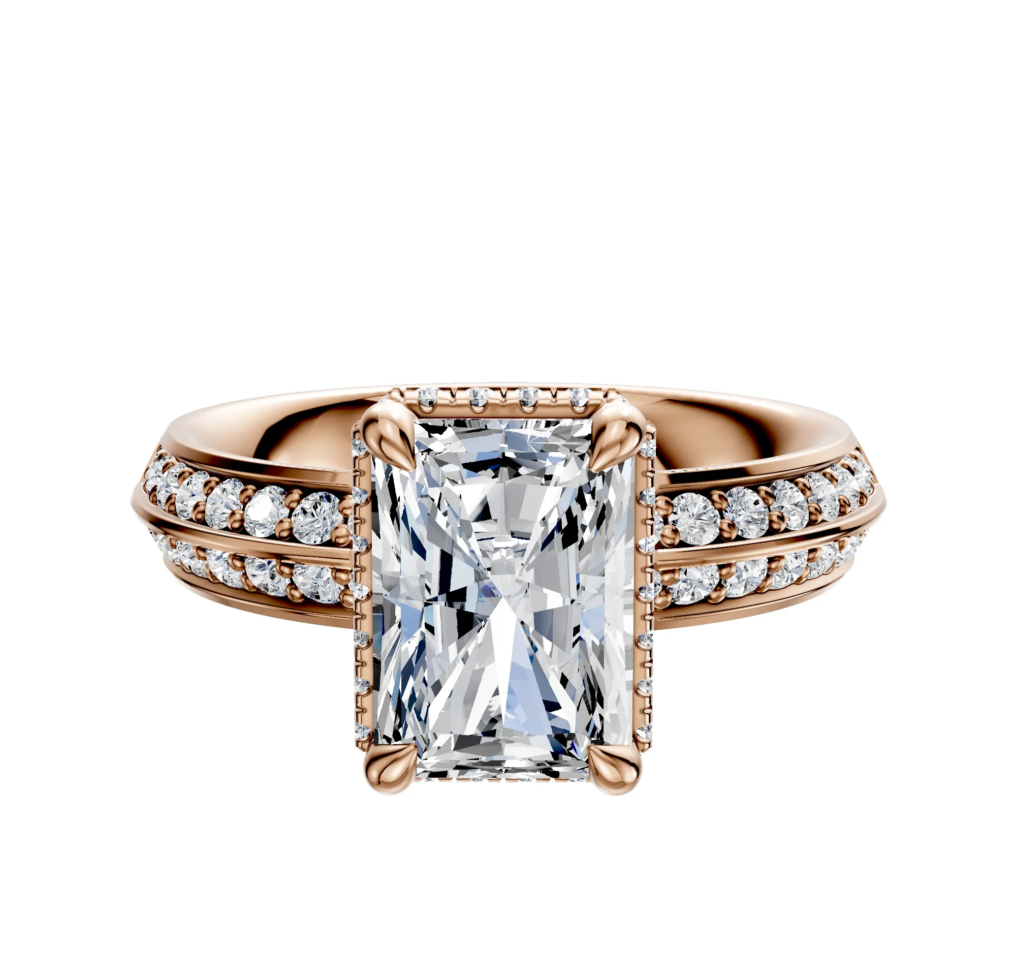 14K Rose Gold 4 Prong Collar Classic Knife Edge 1-Row-Pave 2.5mm Engagement Ring sold by Promise By Effy