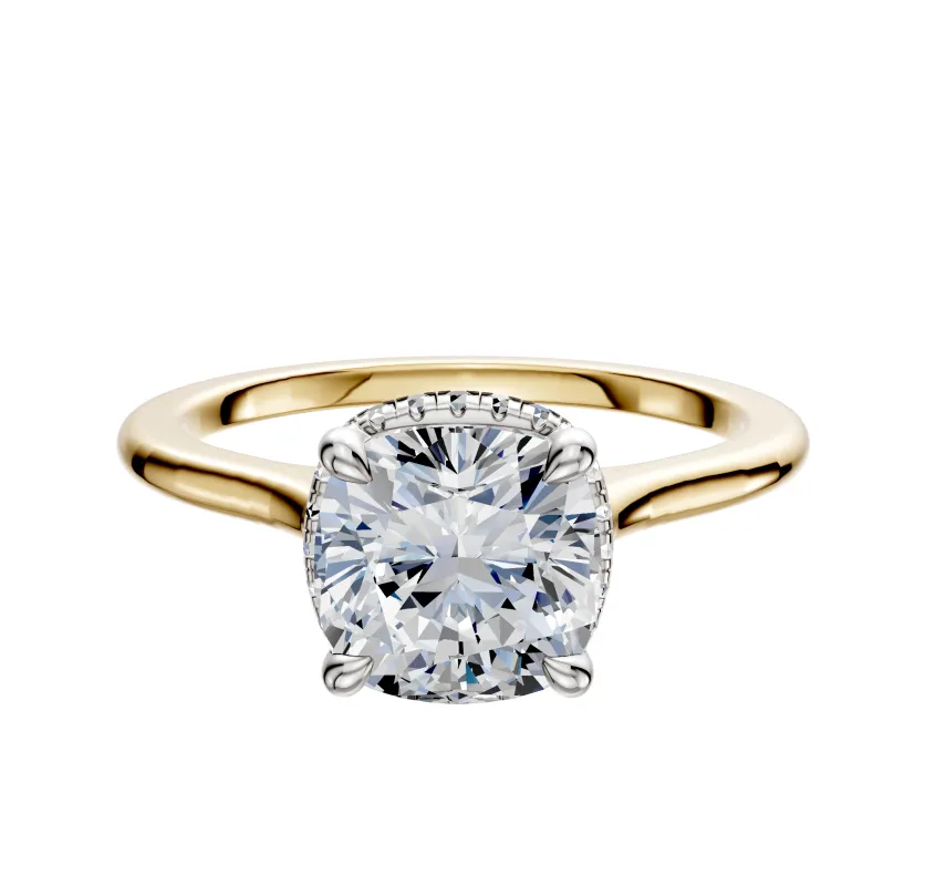 14K Two Tone 4 Prong Collar Cathedral Dome 1.5mm Engagement Ring sold by Promise By Effy