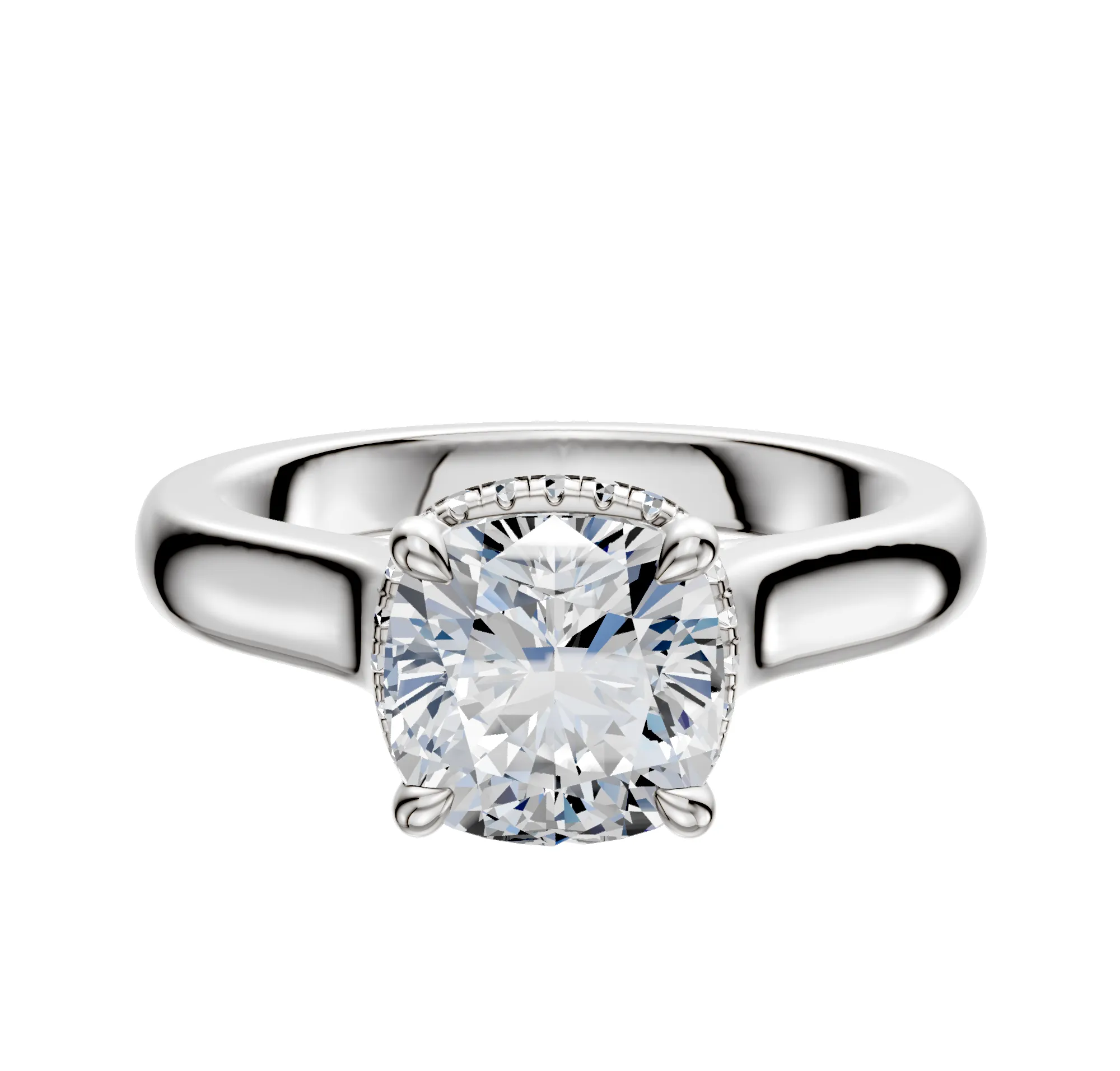 14K White Gold 4 Prong Collar Cathedral Dome 3.0mm Engagement Ring sold by Promise By Effy
