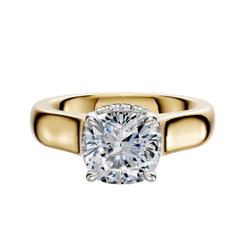 14K Two Tone 4 Prong Collar Cathedral Dome 4.0mm Engagement Ring sold by Promise By Effy
