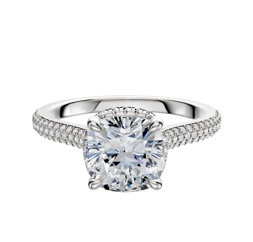 Platinum 4 Prong Collar Cathedral Dome 3-Row-Pave 2.0mm Engagement Ring sold by Promise By Effy