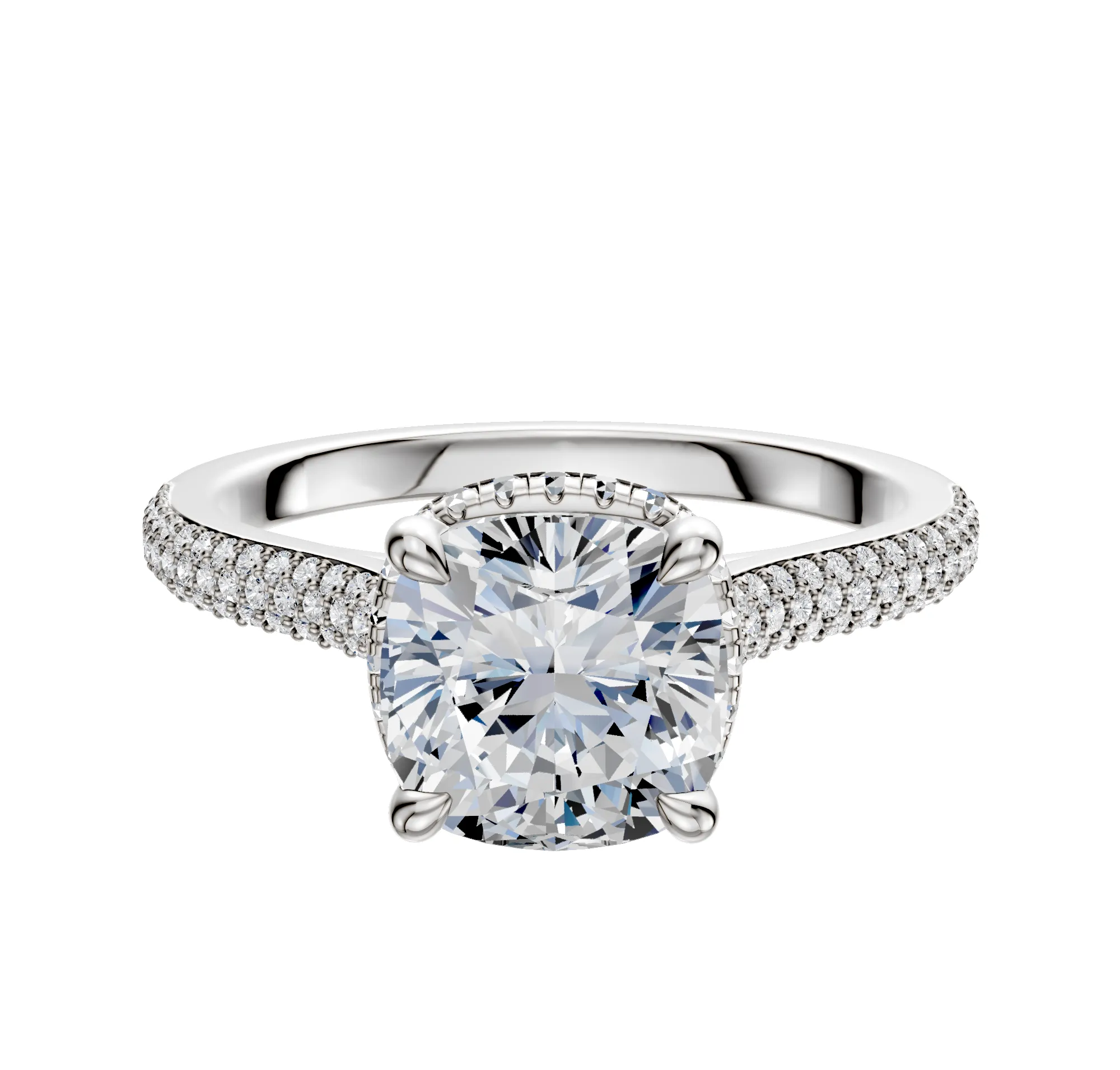 Platinum 4 Prong Collar Cathedral Dome 3-Row-Pave 2.0mm Engagement Ring sold by Promise By Effy