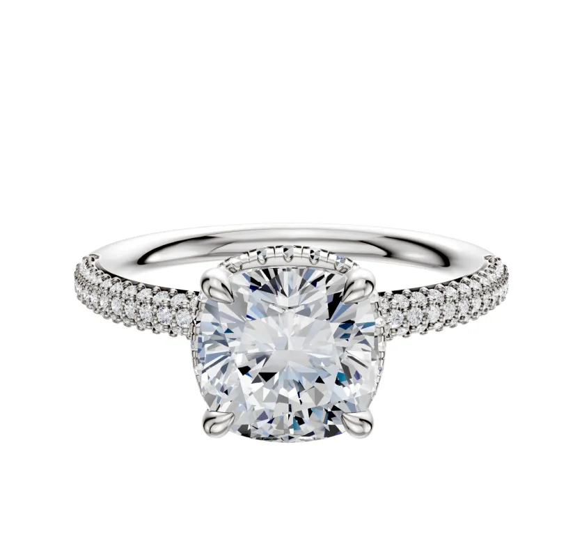 14K White Gold 4 Prong Collar Classic Dome 3-Row-Pave 2.0mm Engagement Ring sold by Promise By Effy