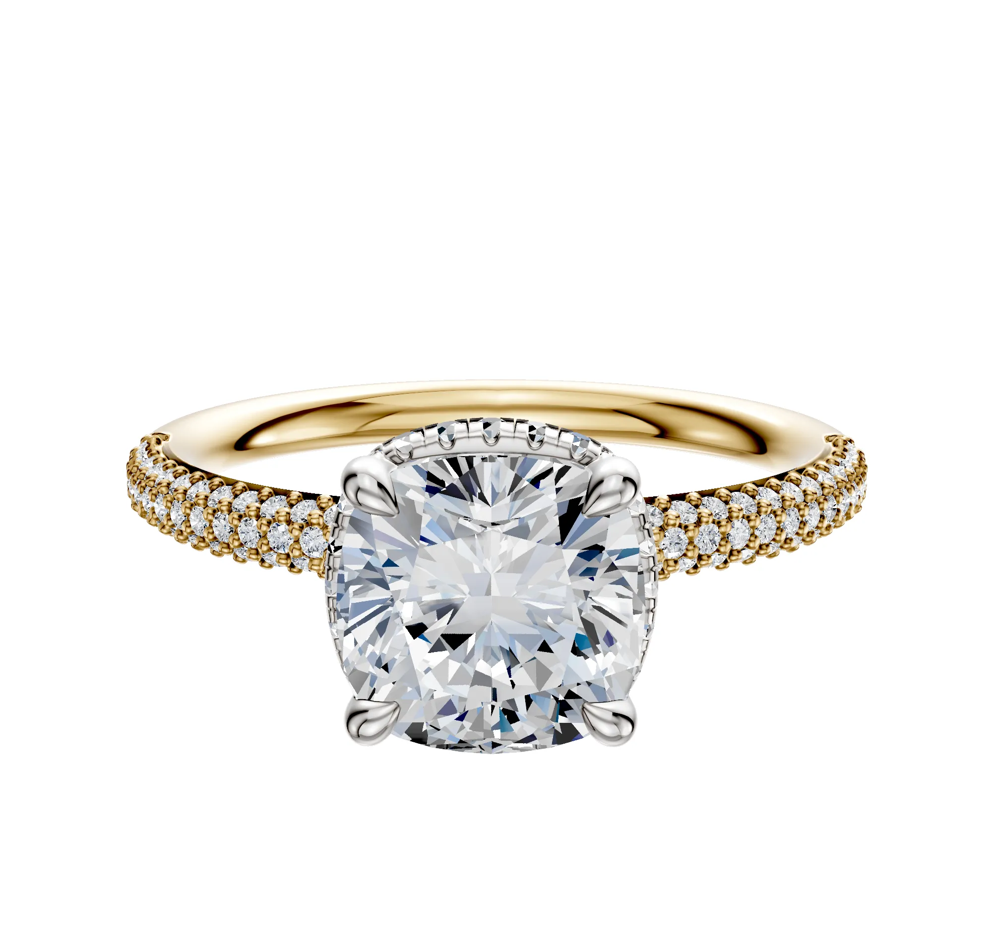 14K Two Tone 4 Prong Collar Classic Dome 3-Row-Pave 2.0mm Engagement Ring sold by Promise By Effy