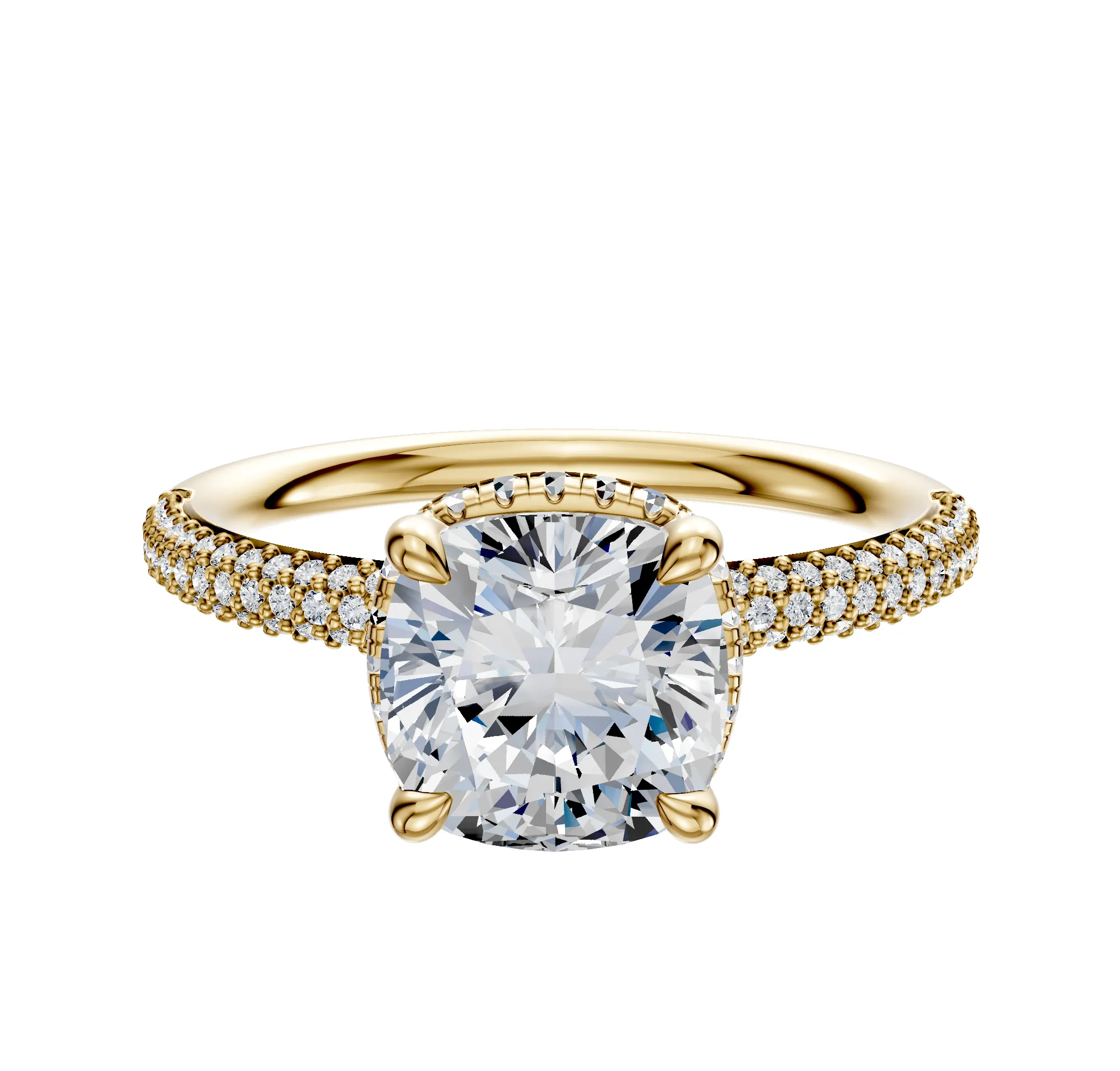 18K Yellow Gold 4 Prong Collar Classic Dome 3-Row-Pave 2.0mm Engagement Ring sold by Promise By Effy