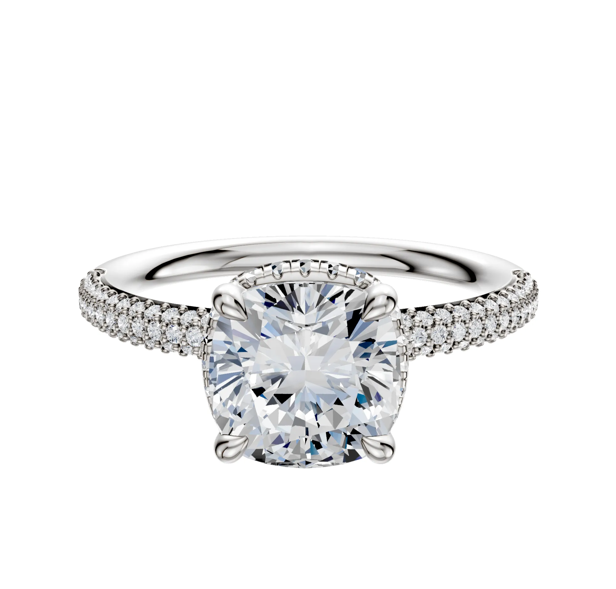 18K White Gold 4 Prong Collar Classic Dome 3-Row-Pave 2.0mm Engagement Ring sold by Promise By Effy