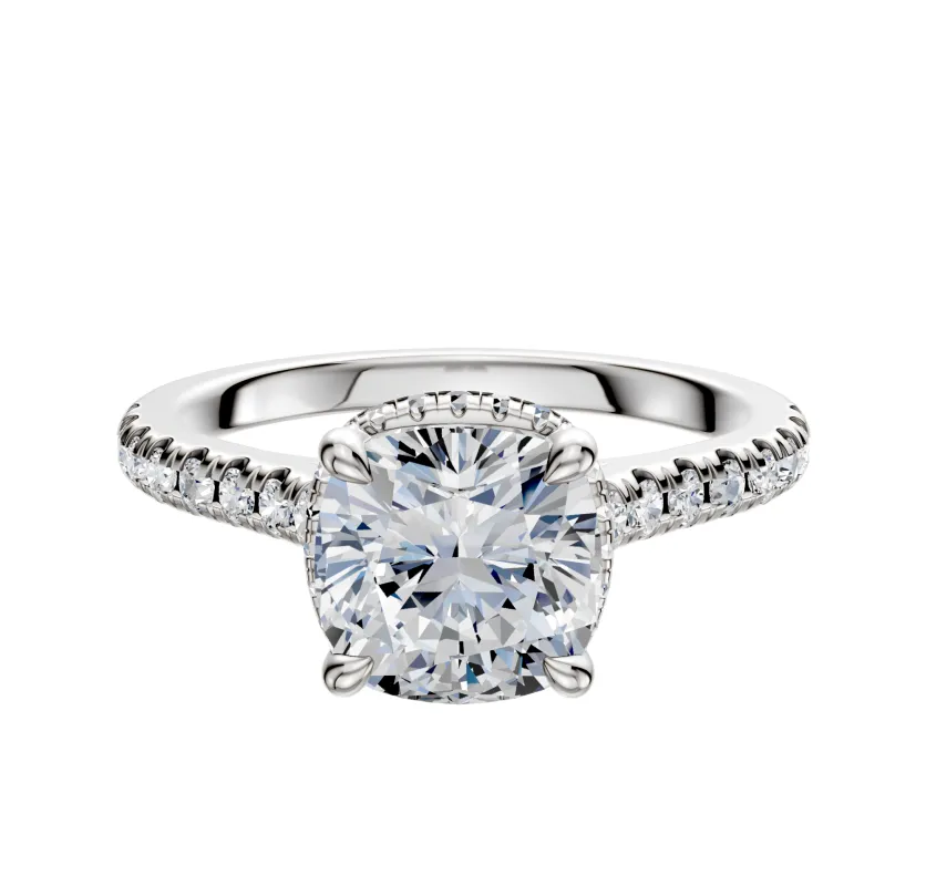 14K White Gold 4 Prong Collar Cathedral Dome 1-Row-Pave 2.5mm Engagement Ring sold by Promise By Effy