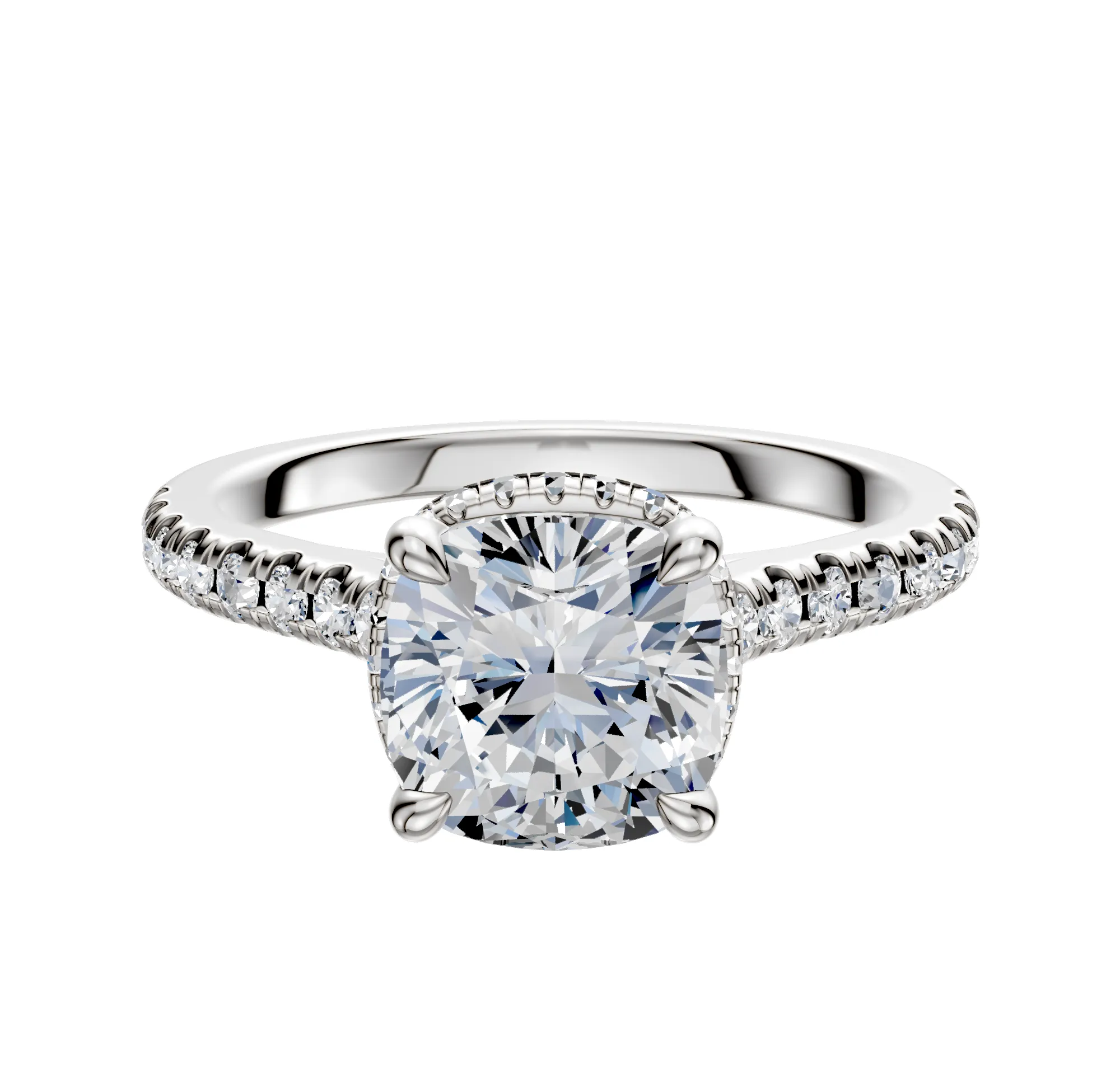 14K White Gold 4 Prong Collar Cathedral Dome 1-Row-Pave 2.5mm Engagement Ring sold by Promise By Effy