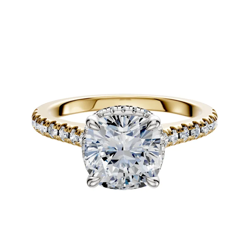 14K Two Tone 4 Prong Collar Cathedral Dome 1-Row-Pave 2.5mm Engagement Ring sold by Promise By Effy