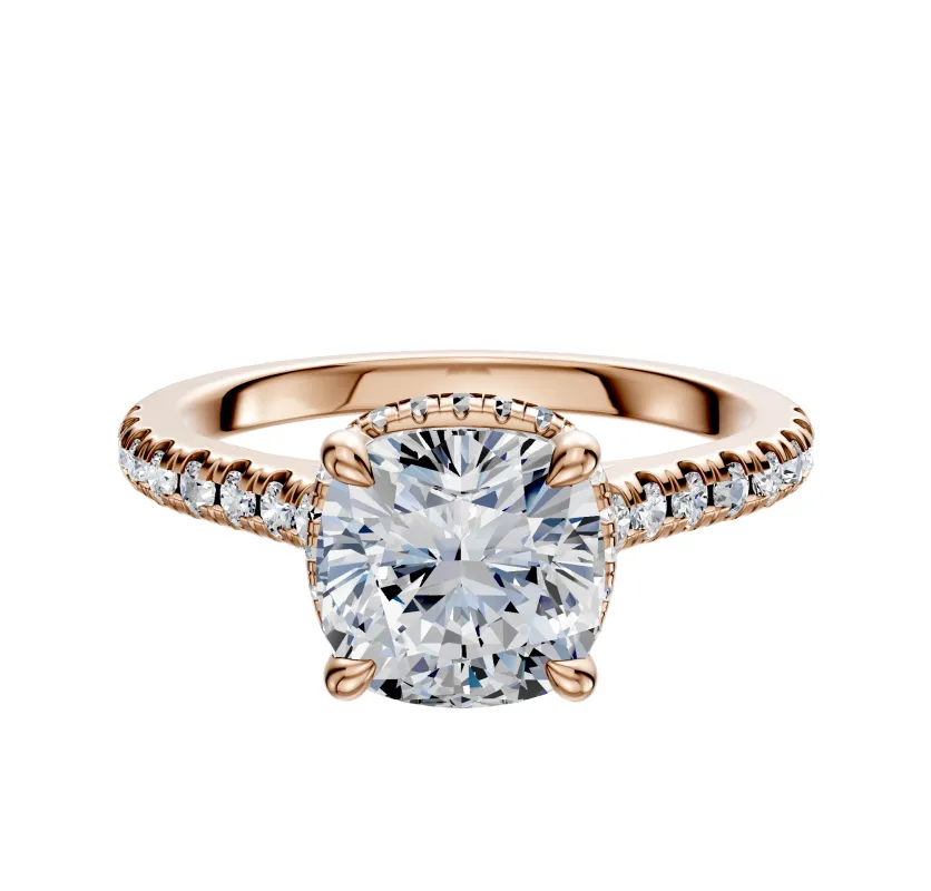 18K Rose Gold 4 Prong Collar Cathedral Dome 1-Row-Pave 2.5mm Engagement Ring sold by Promise By Effy