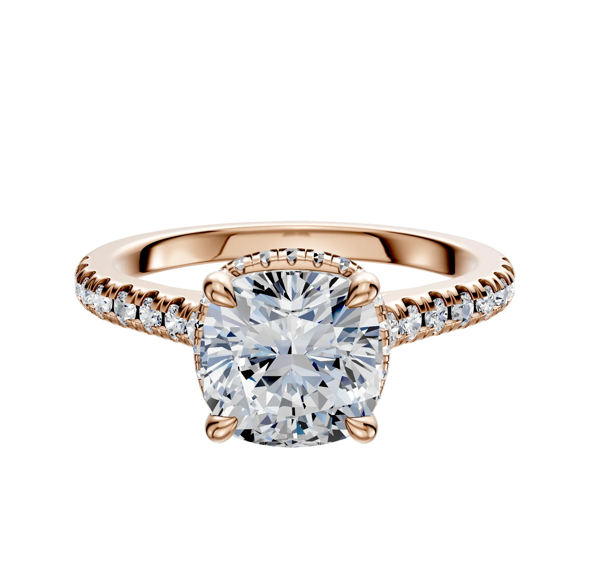 18K Rose Gold 4 Prong Collar Cathedral Dome 1-Row-Pave 2.5mm Engagement Ring sold by Promise By Effy