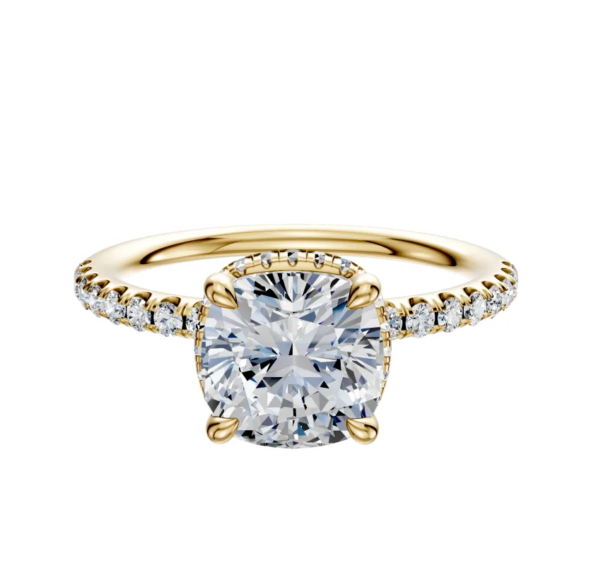 18K Yellow Gold 4 Prong Collar Classic Dome 1-Row-Pave 2.5mm Engagement Ring sold by Promise By Effy