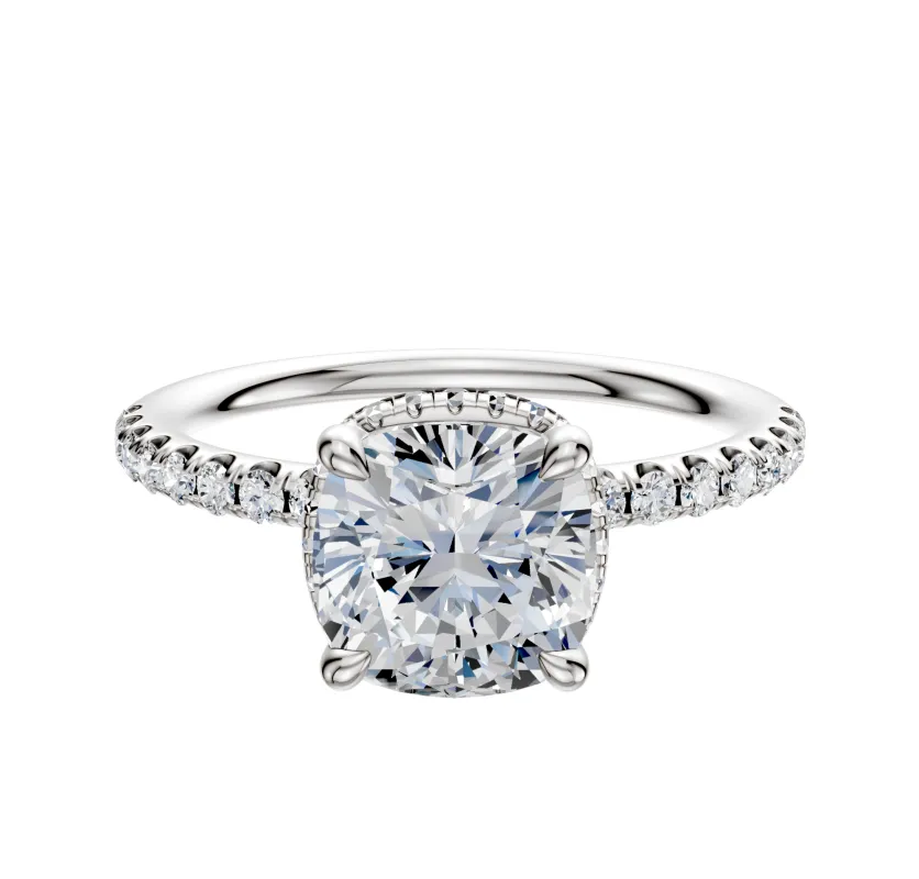 Platinum 4 Prong Collar Classic Dome 1-Row-Pave 2.5mm Engagement Ring sold by Promise By Effy
