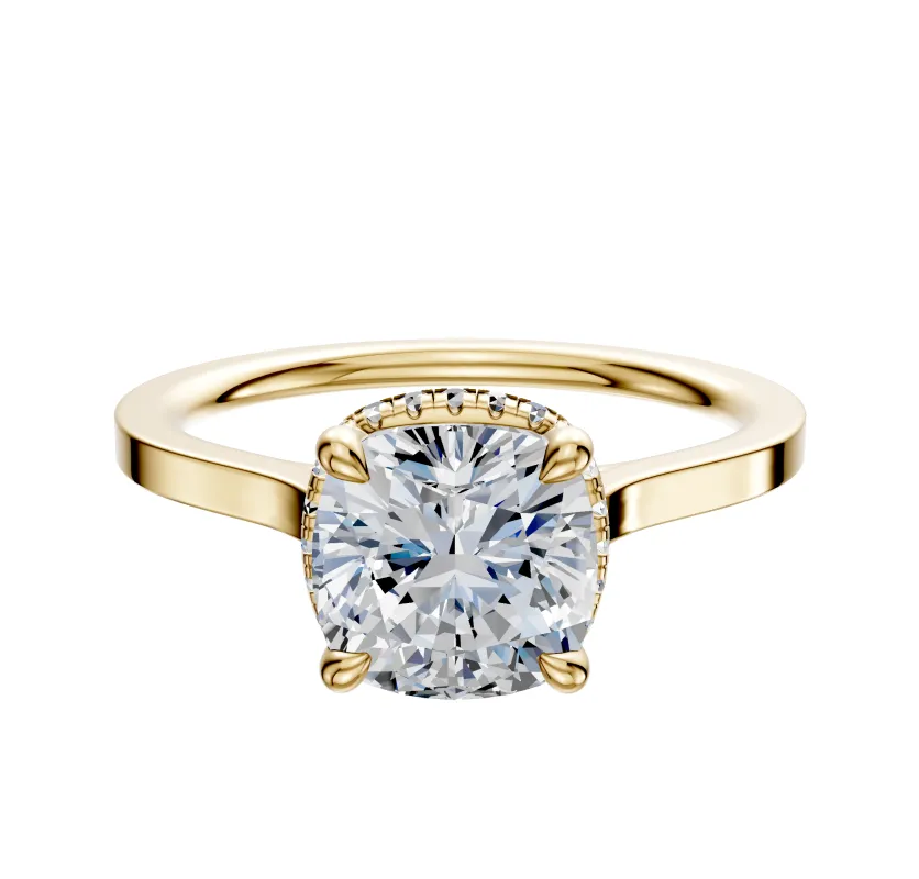 14K Yellow Gold 4 Prong Collar Cathedral Flat 1.5mm Engagement Ring made by Promise By Effy