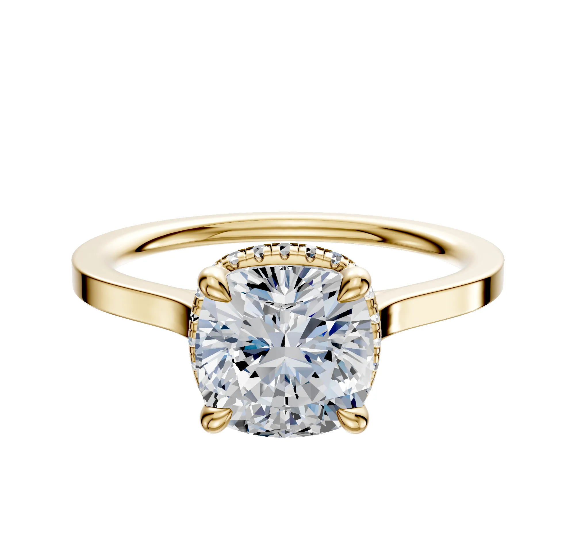14K Yellow Gold 4 Prong Collar Cathedral Flat 1.5mm Engagement Ring sold by Promise By Effy