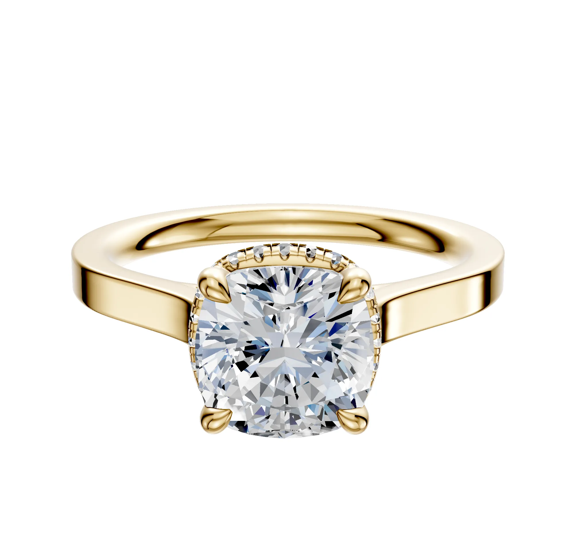 14K Yellow Gold 4 Prong Collar Cathedral Flat 2.0mm Engagement Ring sold by Promise By Effy