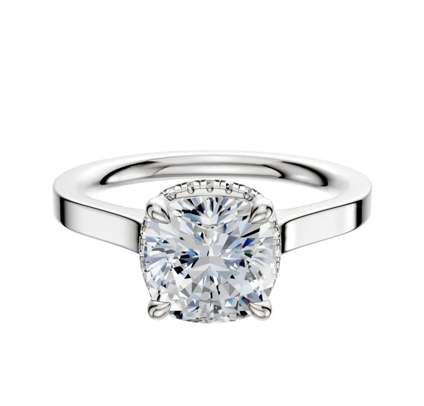 18K White Gold 4 Prong Collar Cathedral Flat 2.0mm Engagement Ring sold by Promise By Effy