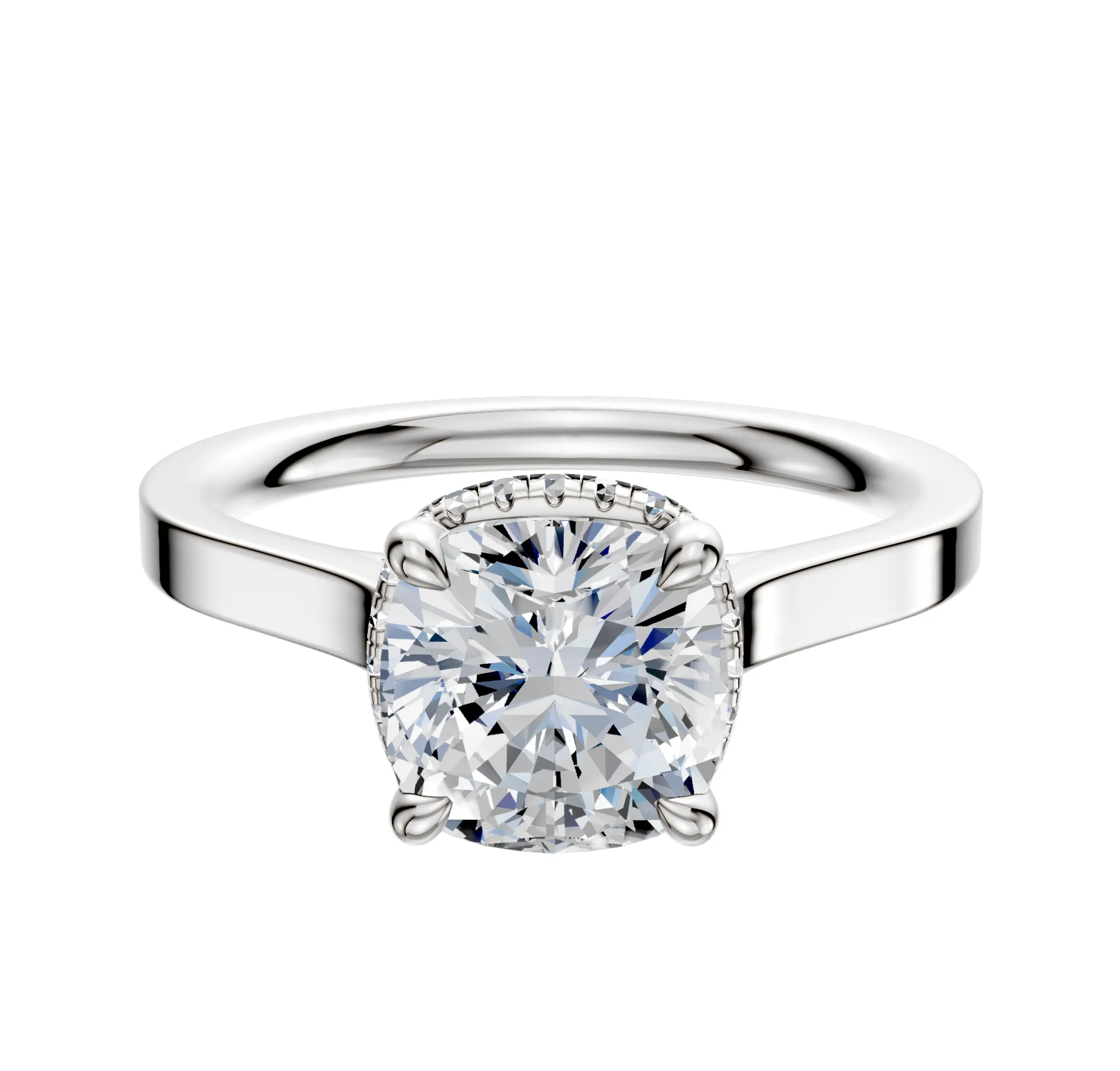 Platinum 4 Prong Collar Cathedral Flat 2.0mm Engagement Ring sold by Promise By Effy