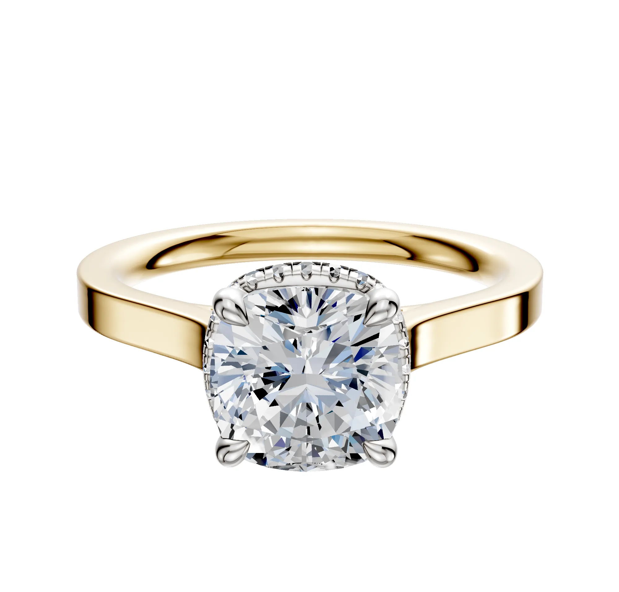 18K Two Tone 4 Prong Collar Cathedral Flat 2.0mm Engagement Ring sold by Promise By Effy