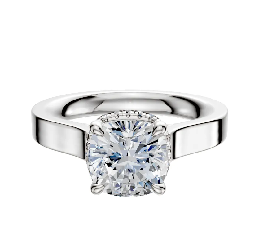 14K White Gold 4 Prong Collar Cathedral Flat 3.0mm Engagement Ring sold by Promise By Effy