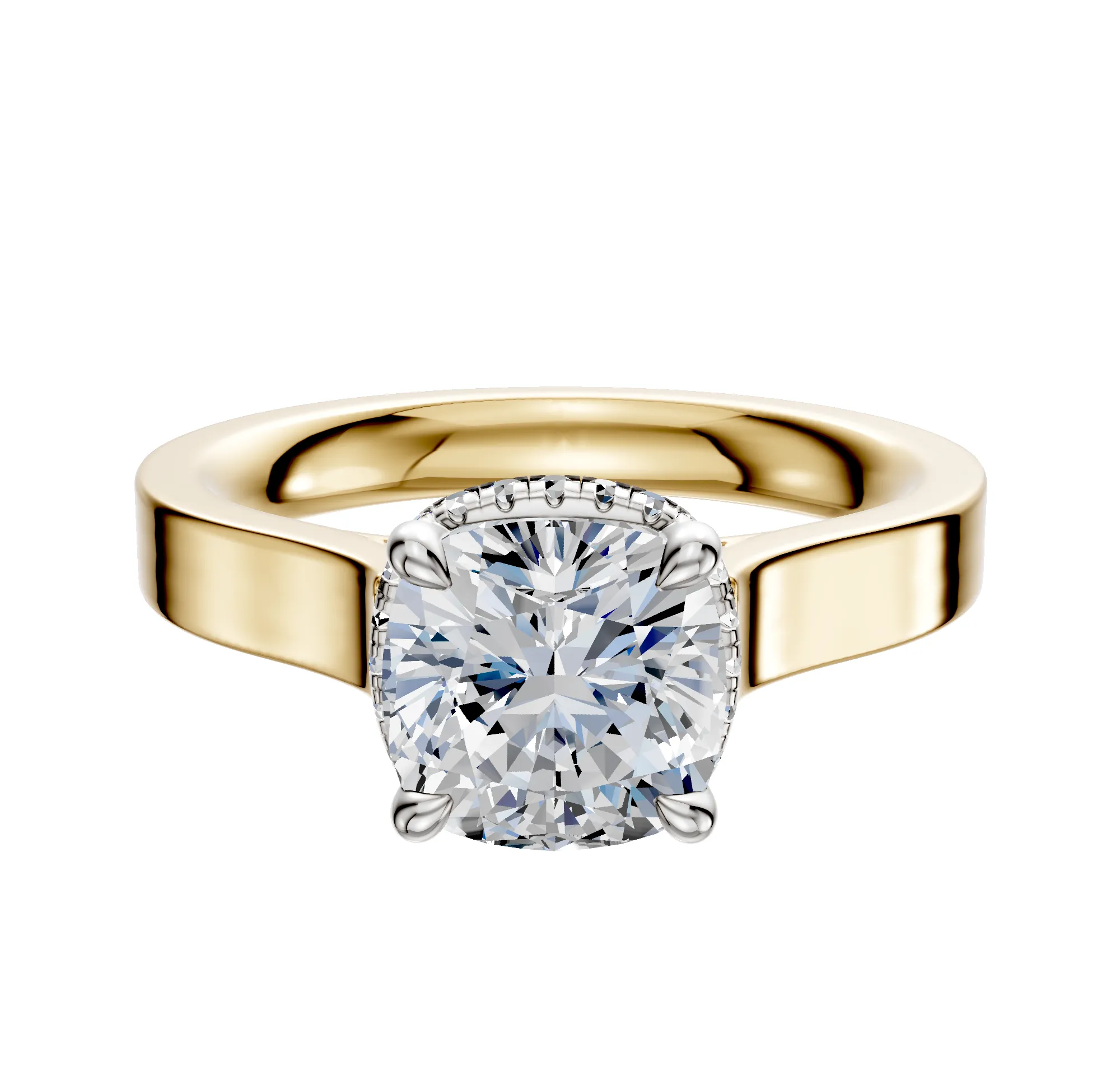 18K Two Tone 4 Prong Collar Cathedral Flat 3.0mm Engagement Ring sold by Promise By Effy