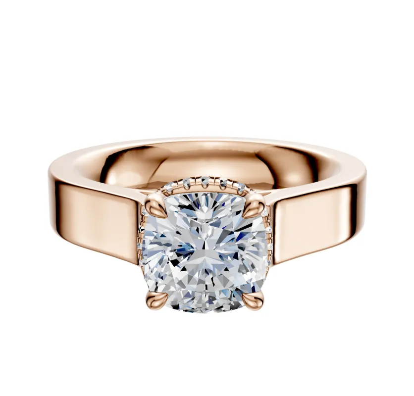 18K Rose Gold 4 Prong Collar Cathedral Flat 4.0mm Engagement Ring made by Promise By Effy