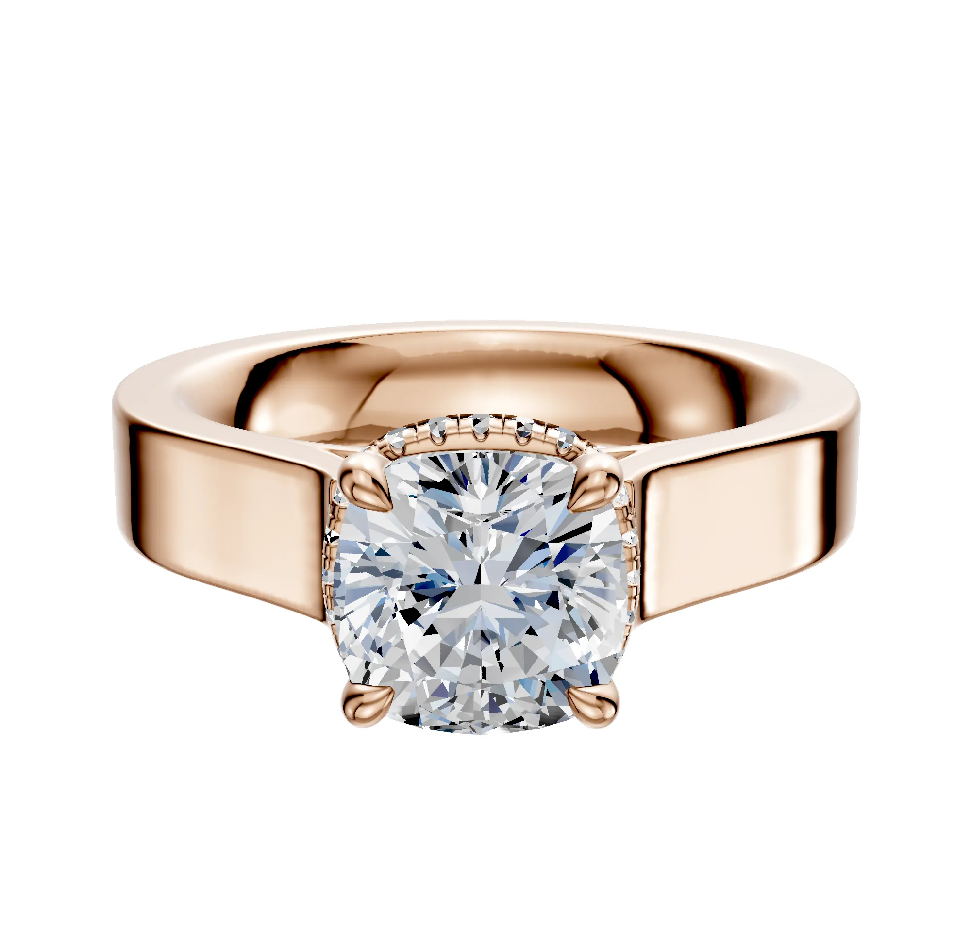 18K Rose Gold 4 Prong Collar Cathedral Flat 4.0mm Engagement Ring sold by Promise By Effy