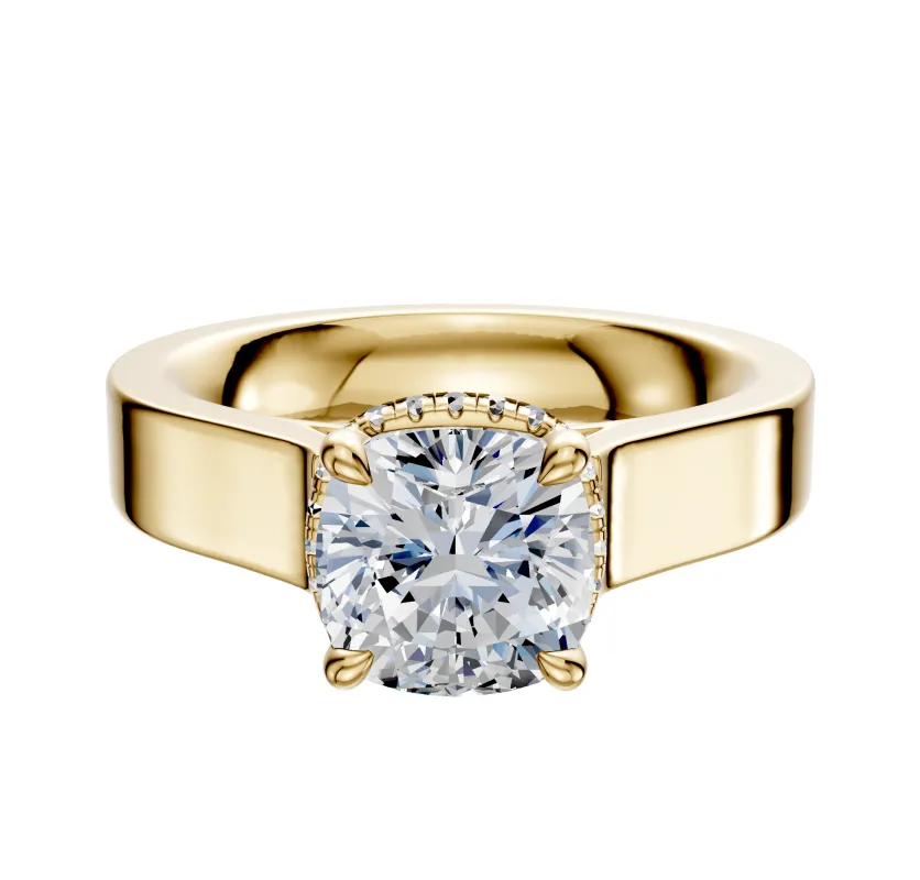 18K Yellow Gold 4 Prong Collar Cathedral Flat 4.0mm Engagement Ring sold by Promise By Effy