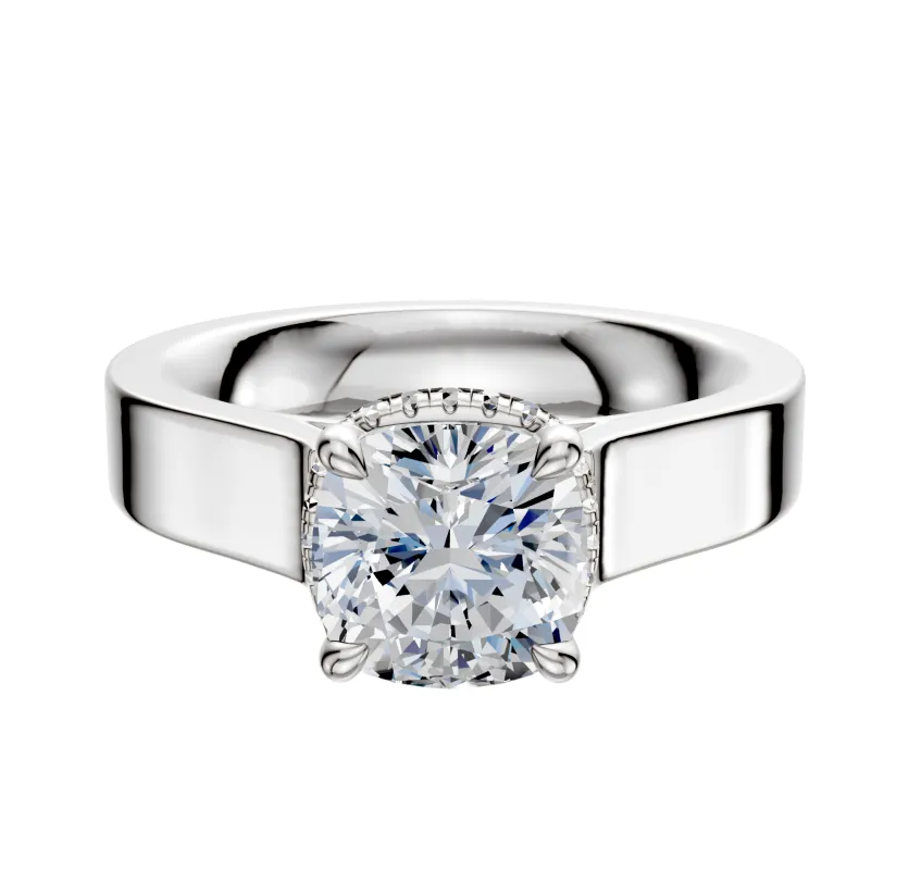 Platinum 4 Prong Collar Cathedral Flat 4.0mm Engagement Ring sold by Promise By Effy