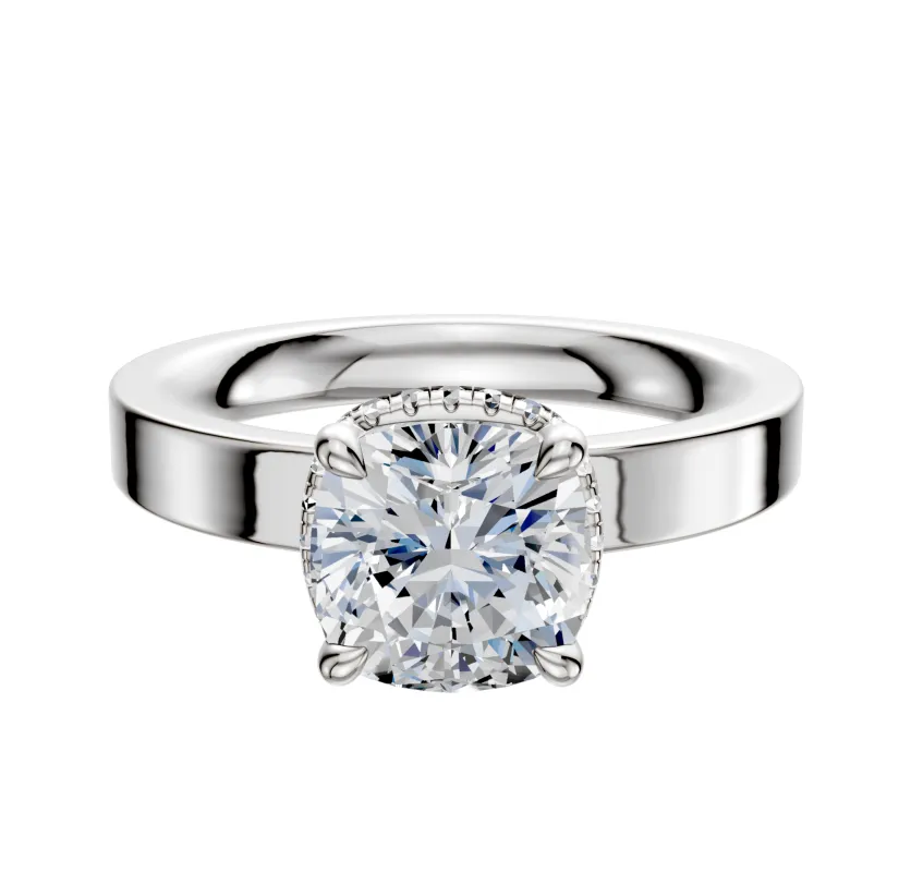 14K White Gold 4 Prong Collar Classic Flat 3.0mm Engagement Ring sold by Promise By Effy