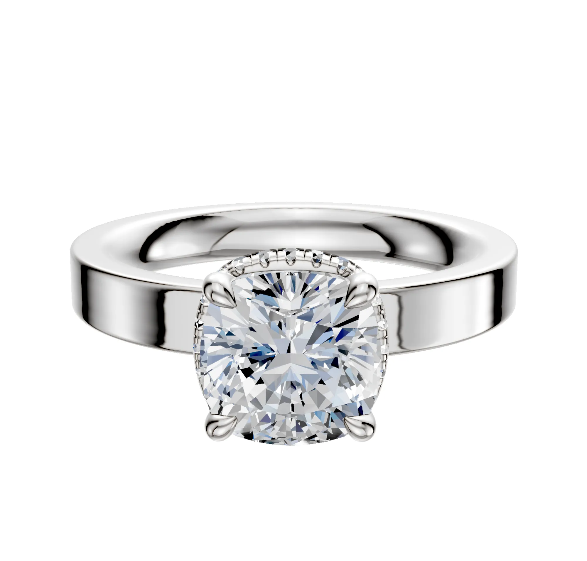 18K White Gold 4 Prong Collar Classic Flat 3.0mm Engagement Ring sold by Promise By Effy