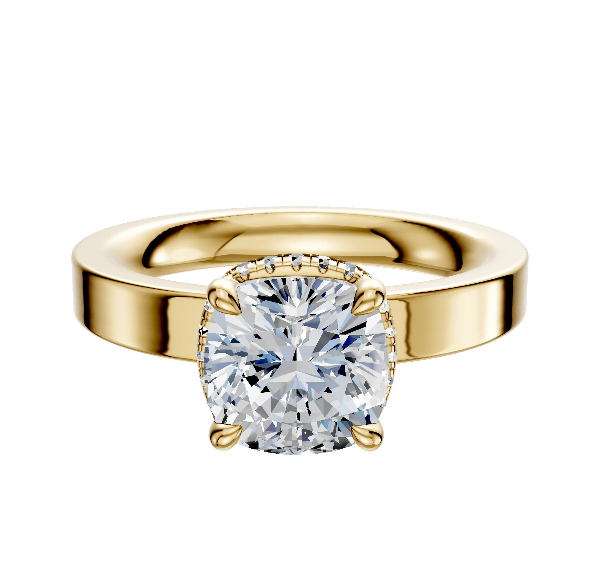 18K Yellow Gold 4 Prong Collar Classic Flat 3.0mm Engagement Ring sold by Promise By Effy