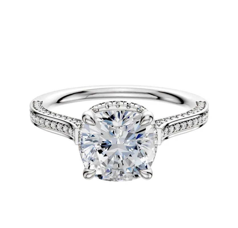 18K White Gold 4 Prong Collar Cathedral Flat 3-Row-Pave 2.0mm Engagement Ring sold by Promise By Effy