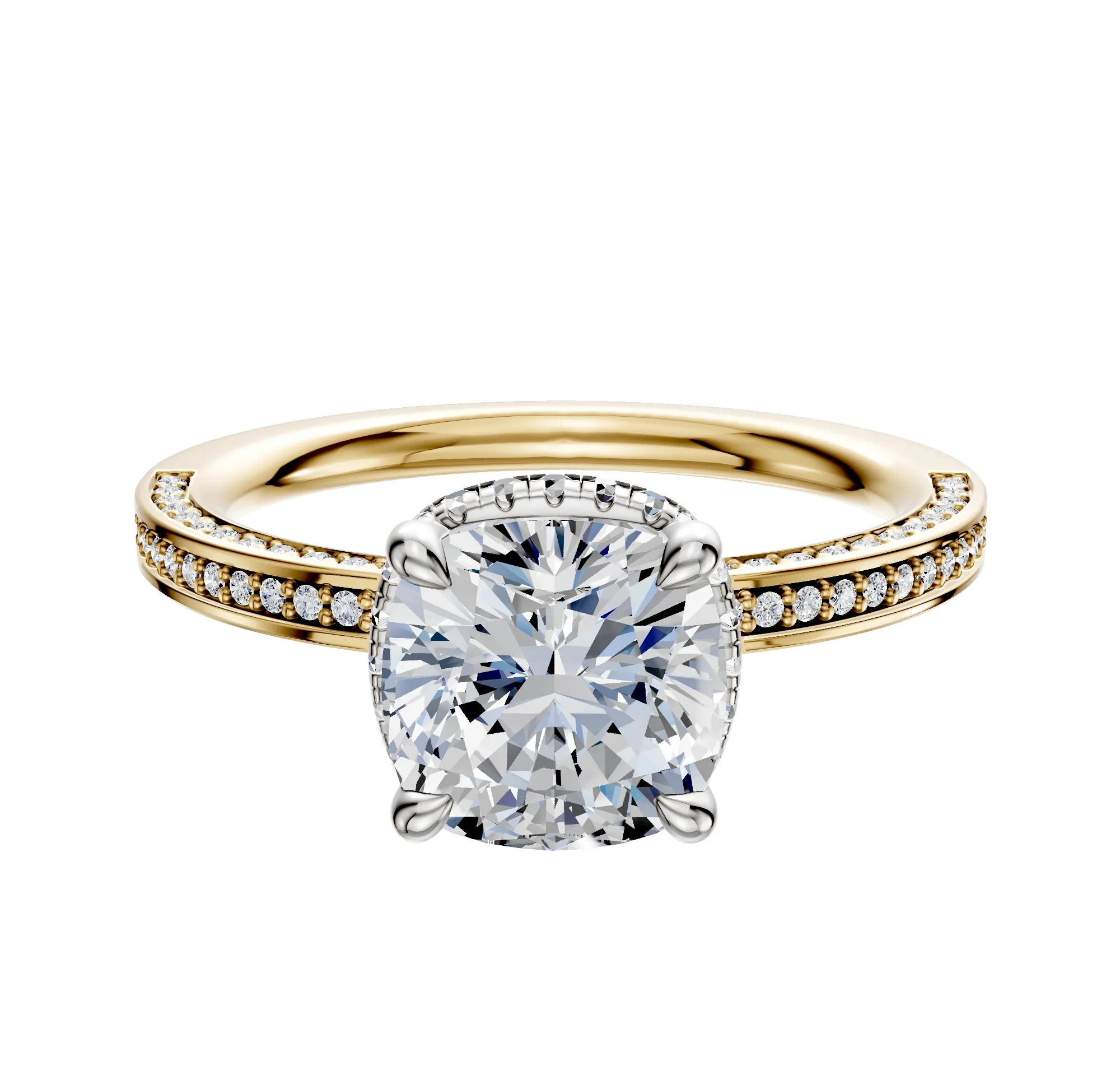 14K Two Tone 4 Prong Collar Classic Flat 3-Row-Pave 2.0mm Engagement Ring sold by Promise By Effy