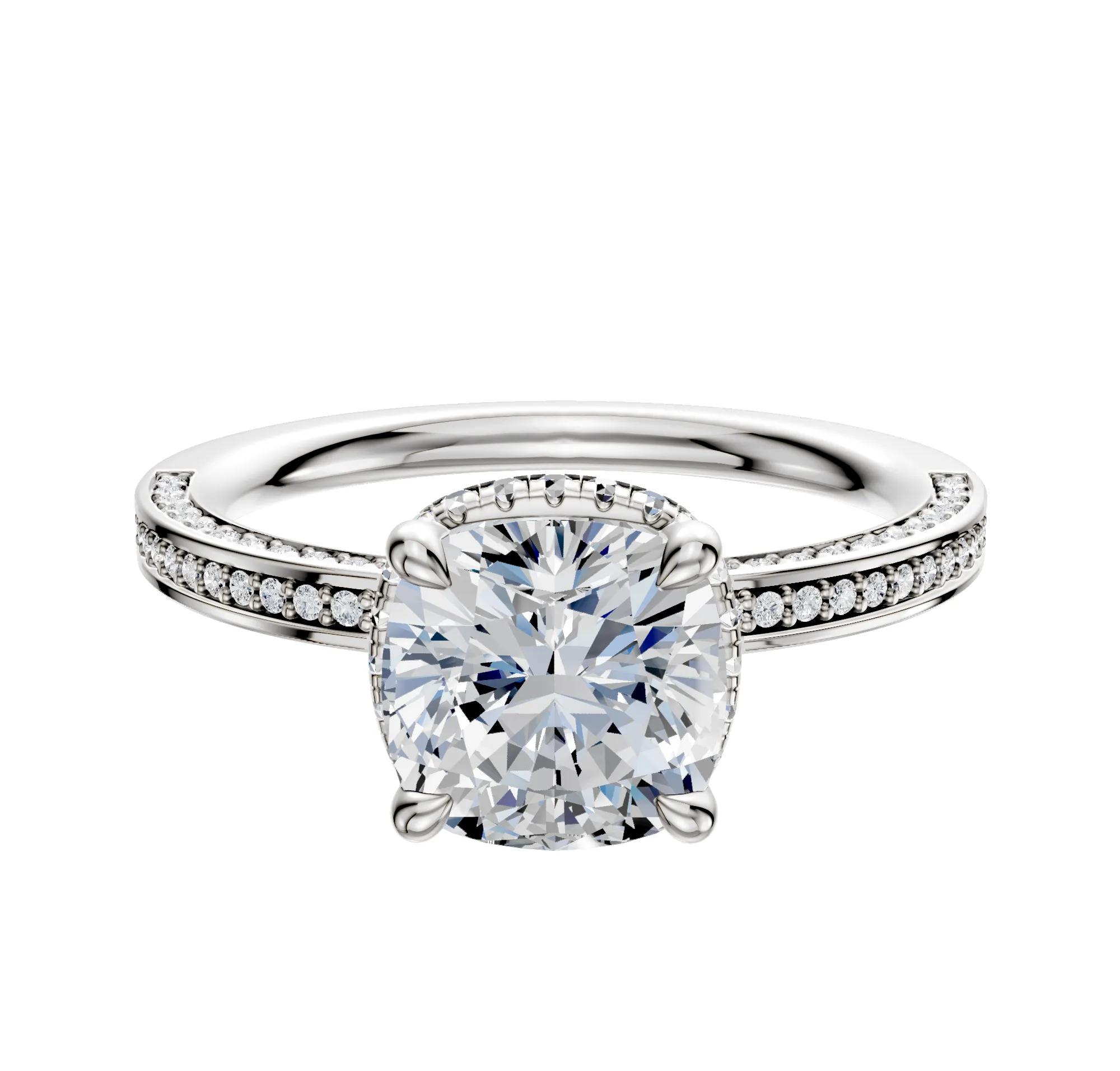 Platinum 4 Prong Collar Classic Flat 3-Row-Pave 2.0mm Engagement Ring sold by Promise By Effy