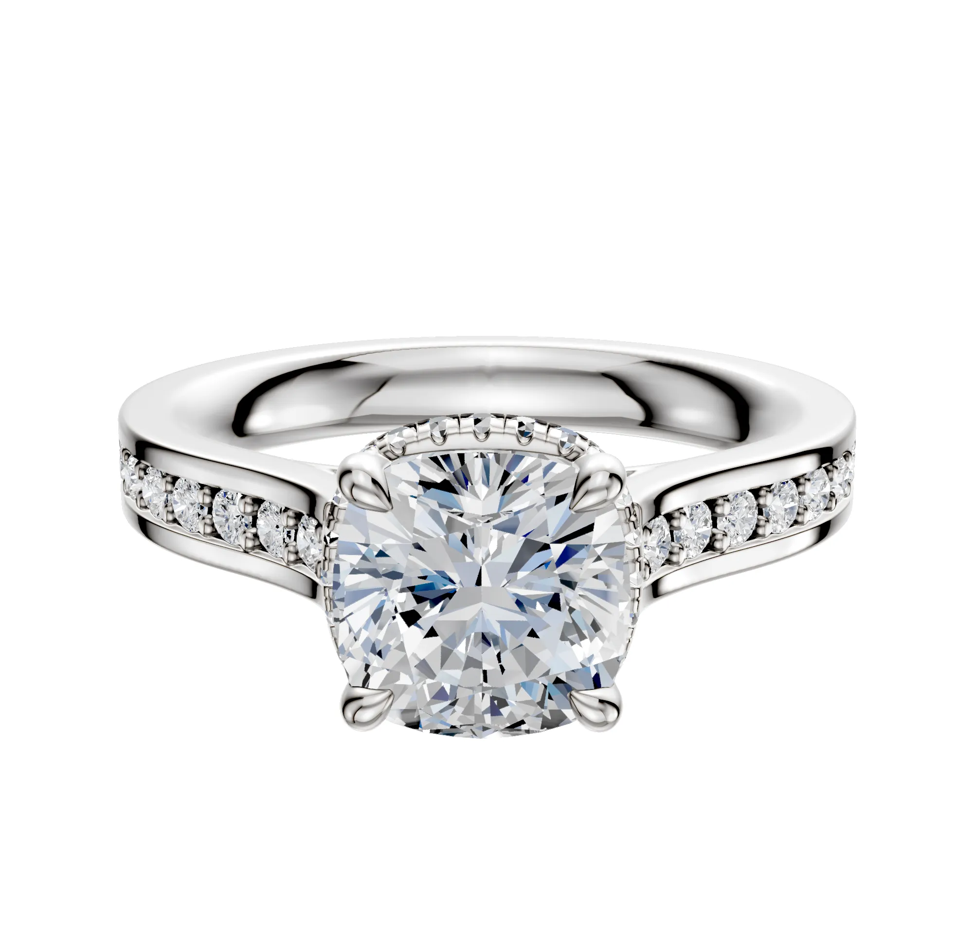 14K White Gold 4 Prong Collar Cathedral Flat 1-Row-Pave 2.5mm Engagement Ring sold by Promise By Effy