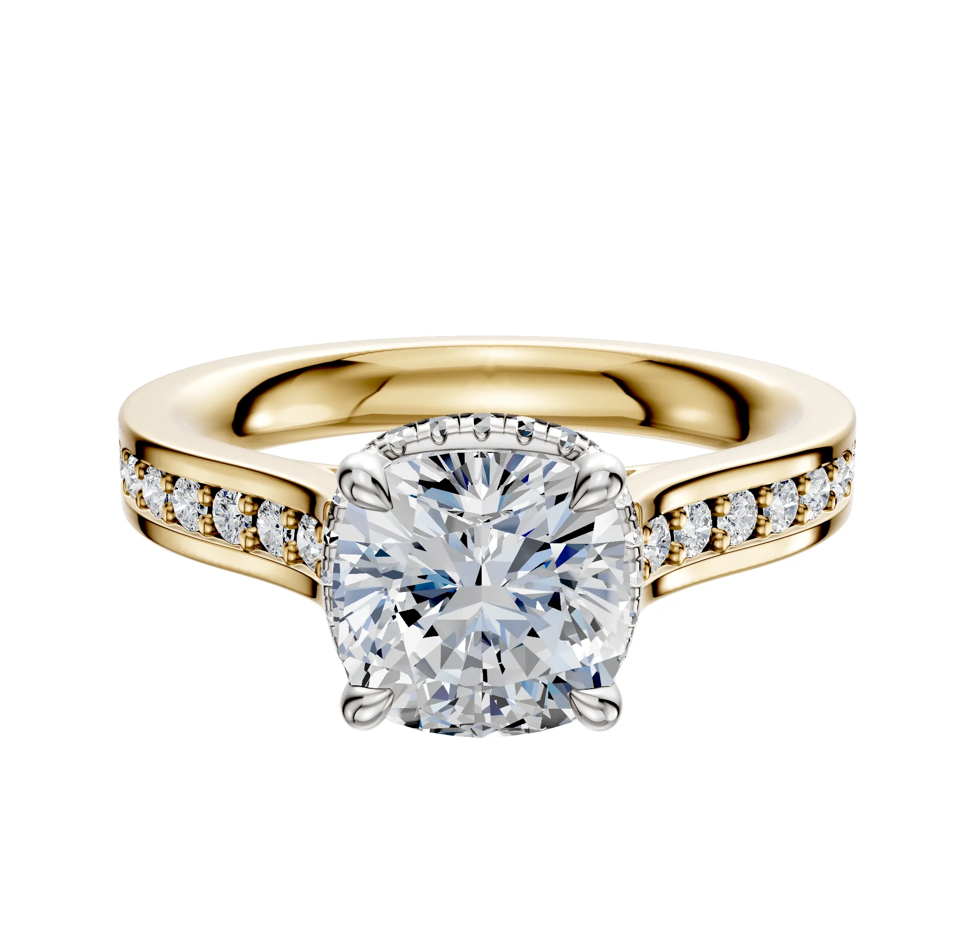 18K Two Tone 4 Prong Collar Cathedral Flat 1-Row-Pave 2.5mm Engagement Ring sold by Promise By Effy