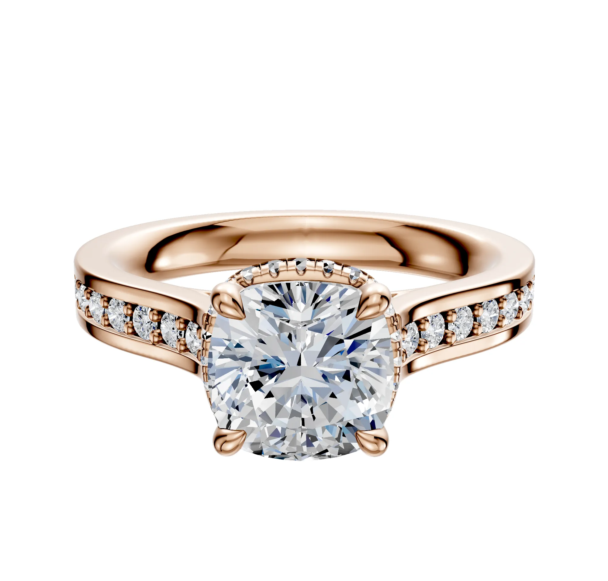 18K Rose Gold 4 Prong Collar Cathedral Flat 1-Row-Pave 2.5mm Engagement Ring sold by Promise By Effy