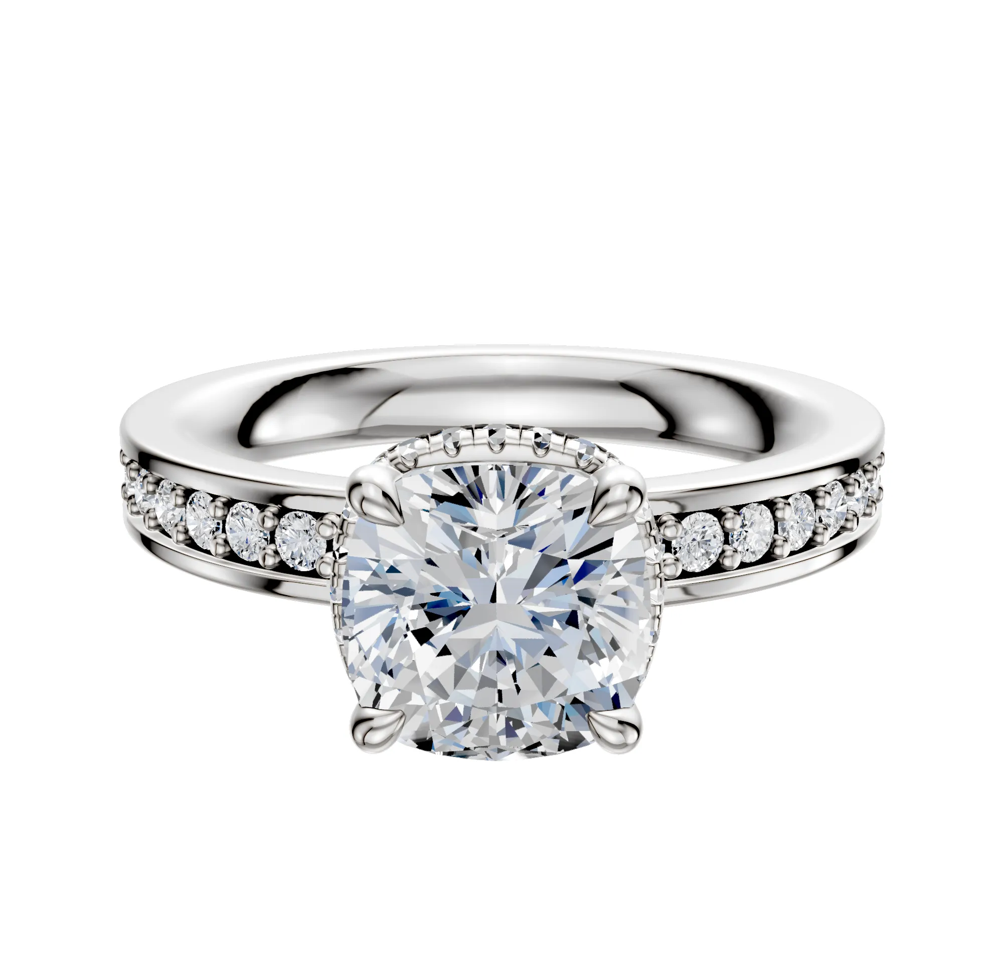 14K White Gold 4 Prong Collar Classic Flat 1-Row-Pave 2.5mm Engagement Ring sold by Promise By Effy